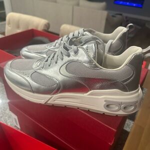 Salvatore Ferragamo Silver Athletic Shoes with dust bag and extra laces